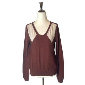 Barneys New York O’2nd Brown And Ivory V Neck‎ Pullover Lightweight Sweater S